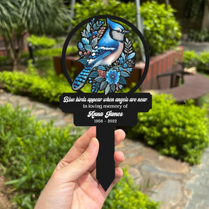 Personalized Blue Bird Metal Stake, Memorial Plaque, Human Grave Marker, Garden Metal Yard Art Loss Of Mom Remembrance Gift, Sympathy Plaque