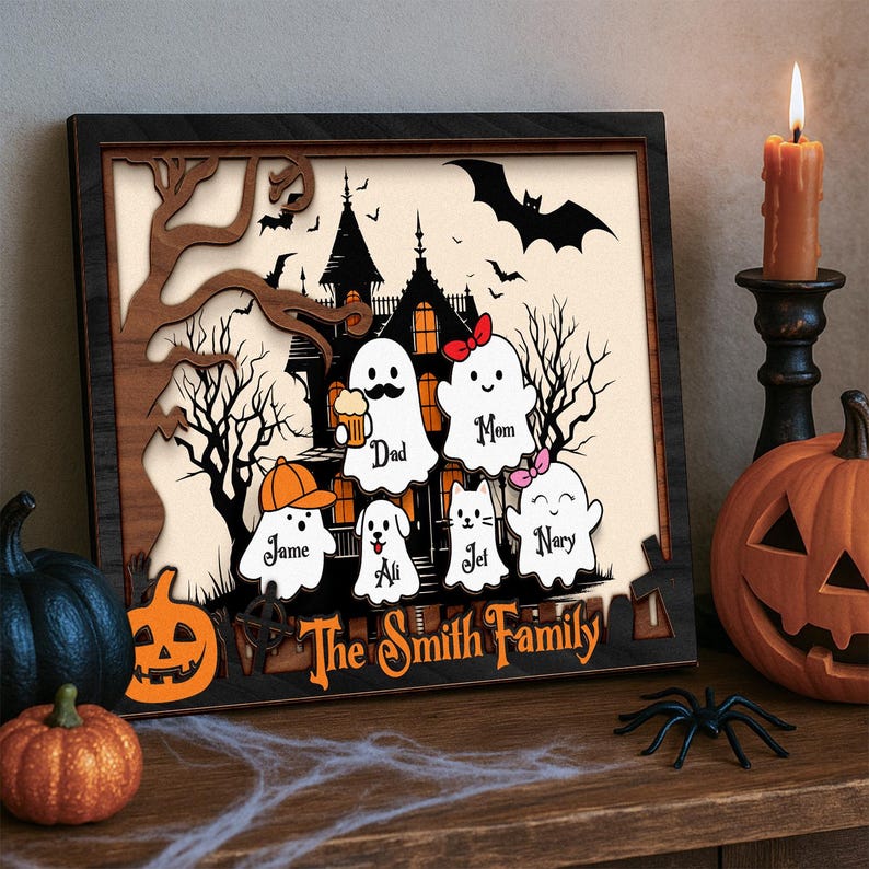 Halloween Ghost Family Personalized, Our Boo Crew, Halloween Family Sign, Cute Halloween Decor, Creepy Kooky Spooky Wall Decor, Ghost Family