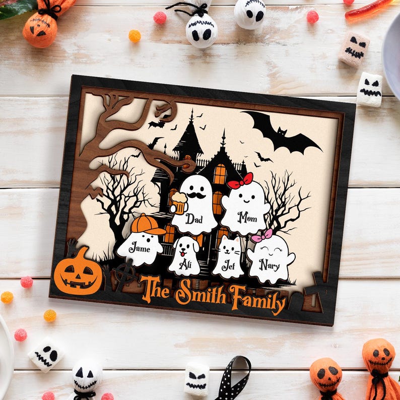 Halloween Ghost Family Personalized, Our Boo Crew, Halloween Family Sign, Cute Halloween Decor, Creepy Kooky Spooky Wall Decor, Ghost Family