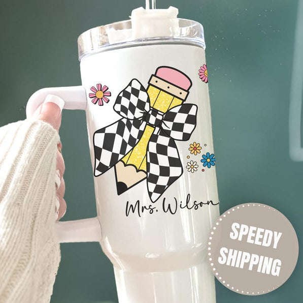 Custom Teacher Tumbler Personalized 40oz Teacher Tumbler with Handle Gifts for Teacher Appreciation Gift for Teacher Travel Mug Teacher Cup