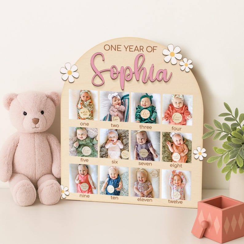 Personalized My First Year One Year of Photo Board, 12 Month Milestone Collage for Baby s 1st Birthday, 1st Birthday Gift for Boy Girl