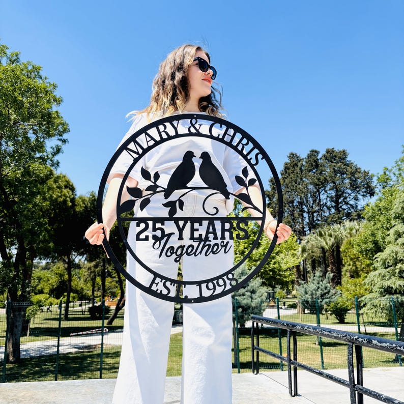 Personalized Anniversary Metal Wall Sign, 10/20/25/50 Year Together Sign, Custom Wedding Anniversary Gift, Family Name Date Sign,Parent Gift