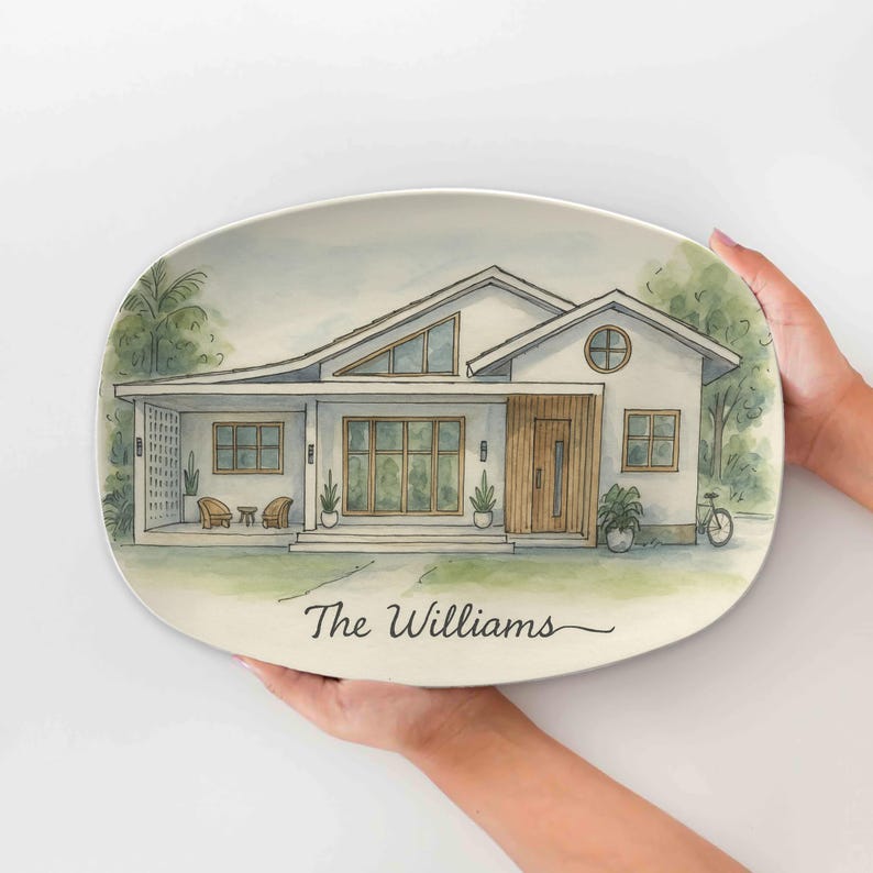 Custom House Portrait Platter Personalized Home Gift Housewarming Present for New Homeowners or Realtor Closing Gift - DECOR ONLY