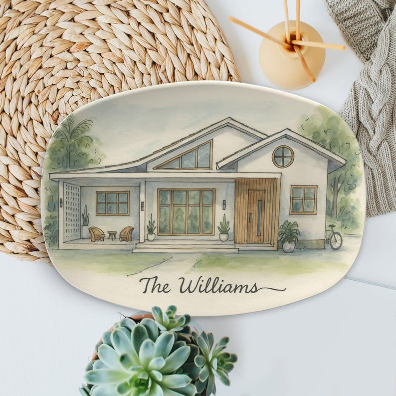 Custom House Portrait Platter Personalized Home Gift Housewarming Present for New Homeowners or Realtor Closing Gift - DECOR ONLY