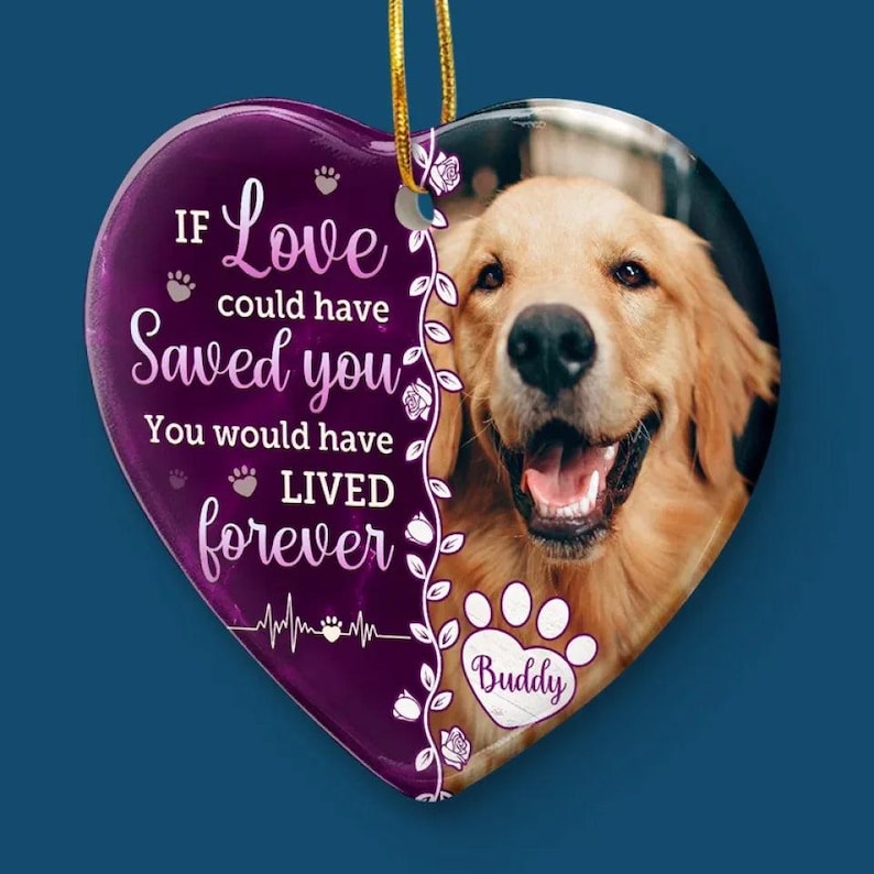 Custom Pet Memorial Ornament: Heart Ceramic Photo Keepsake Christmas Ornament Memorial Dog Gift