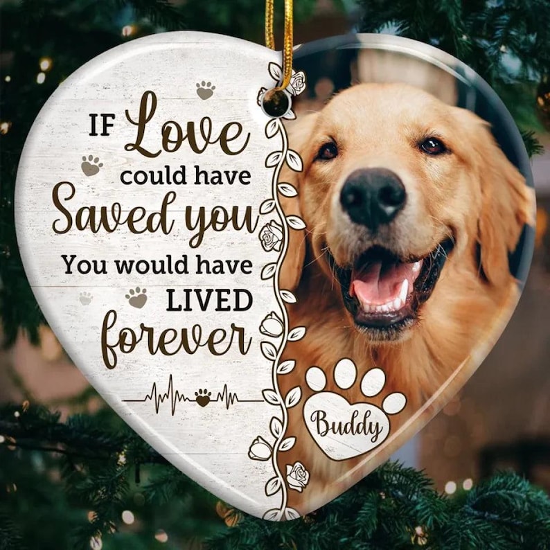 Custom Pet Memorial Ornament: Heart Ceramic Photo Keepsake Christmas Ornament Memorial Dog Gift