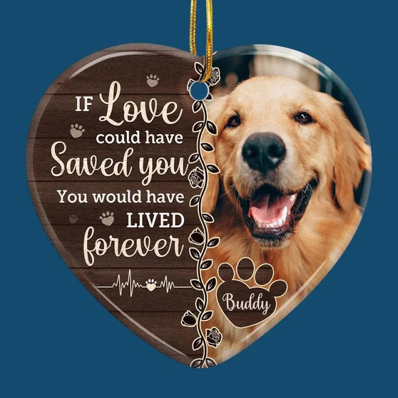 Custom Pet Memorial Ornament: Heart Ceramic Photo Keepsake Christmas Ornament Memorial Dog Gift
