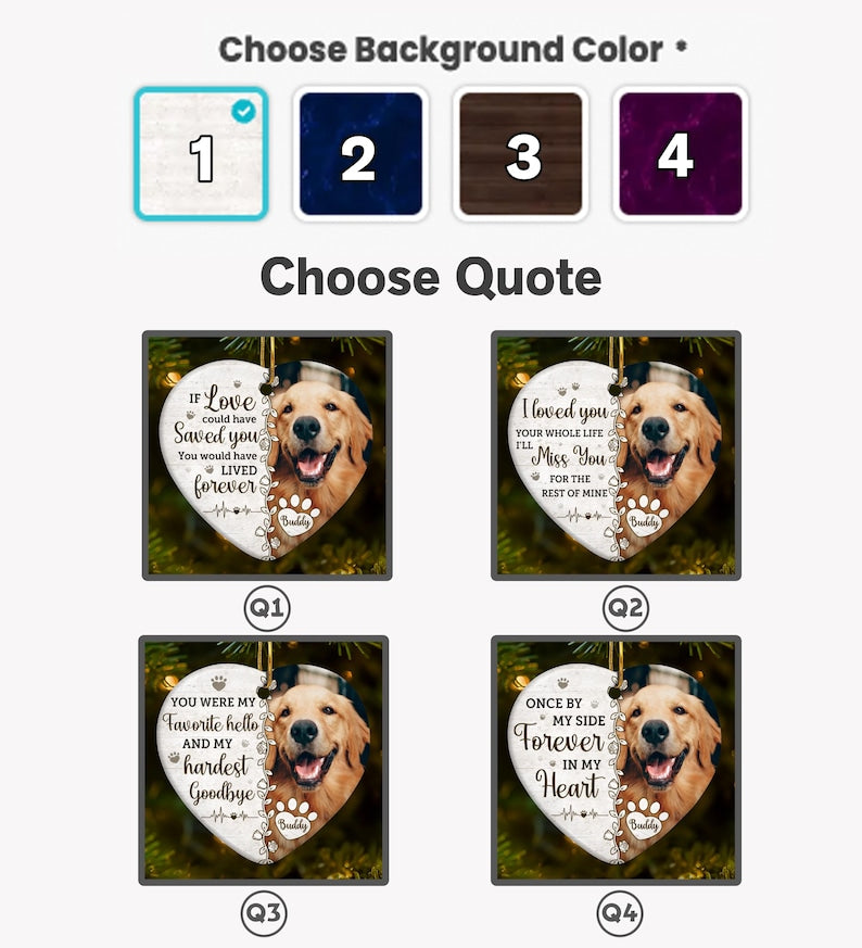 Custom Pet Memorial Ornament: Heart Ceramic Photo Keepsake Christmas Ornament Memorial Dog Gift