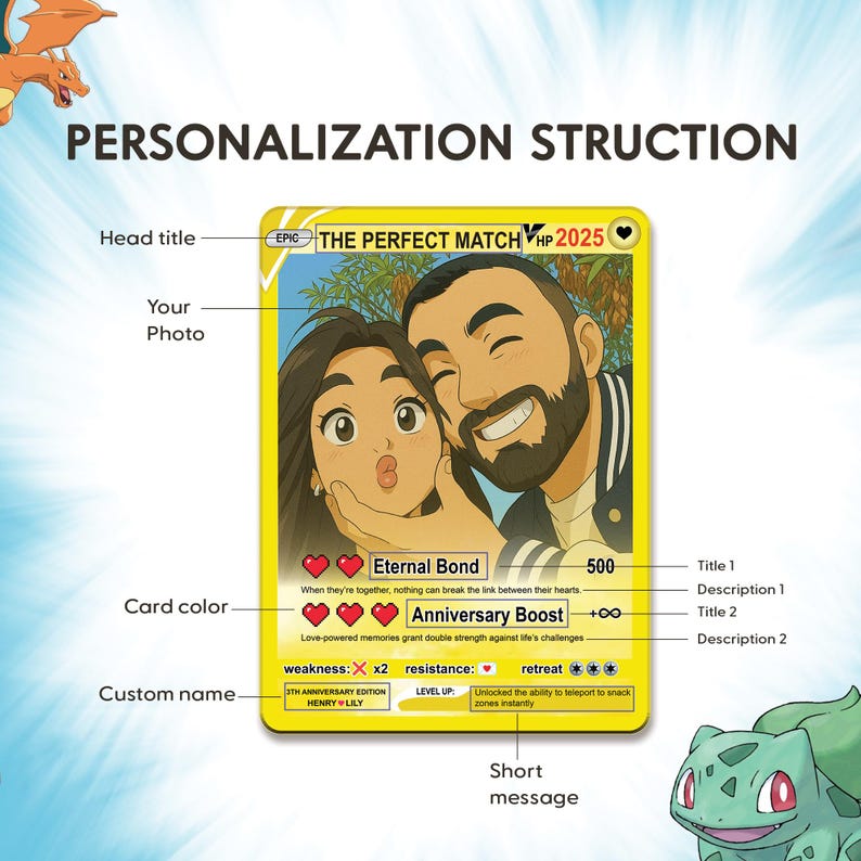 Personalized Couple Poke Love Card, Custom photo Anime Themed Gift for Anniversary, Gamer Husband Present from Wife, Love Card Gift