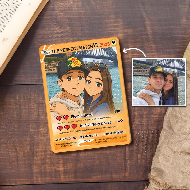 Personalized Couple Poke Love Card, Custom photo Anime Themed Gift for Anniversary, Gamer Husband Present from Wife, Love Card Gift