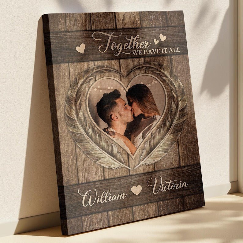 Personalized Couple Photo Canvas Print, Custom Anniversary Gift for Him Her, Unique Couple Gift, Custom Names & Photo