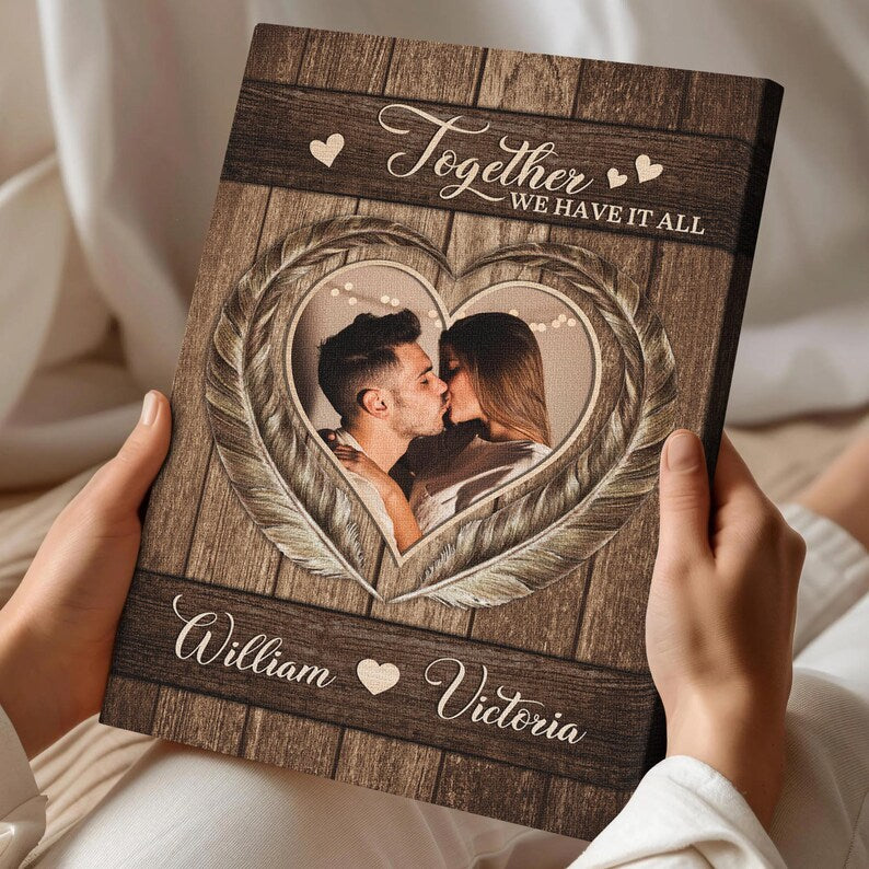 Personalized Couple Photo Canvas Print, Custom Anniversary Gift for Him Her, Unique Couple Gift, Custom Names & Photo