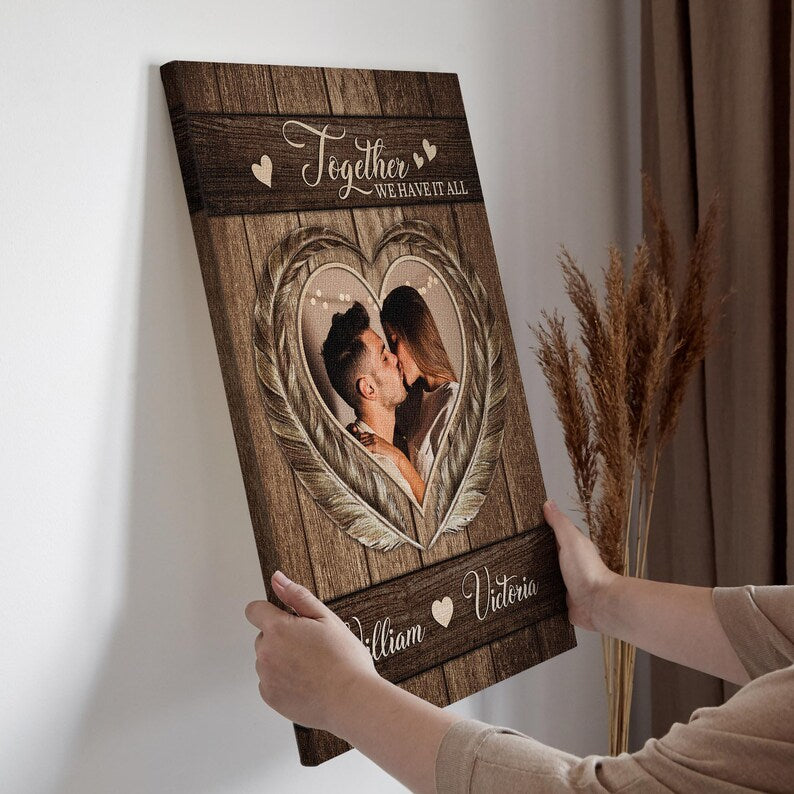 Personalized Couple Photo Canvas Print, Custom Anniversary Gift for Him Her, Unique Couple Gift, Custom Names & Photo