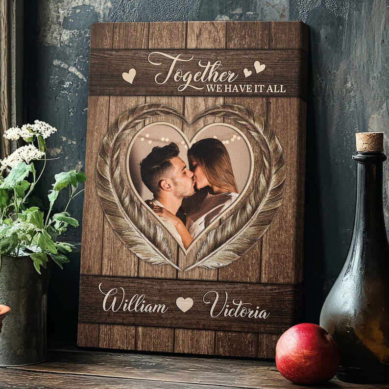 Personalized Couple Photo Canvas Print, Custom Anniversary Gift for Him Her, Unique Couple Gift, Custom Names & Photo