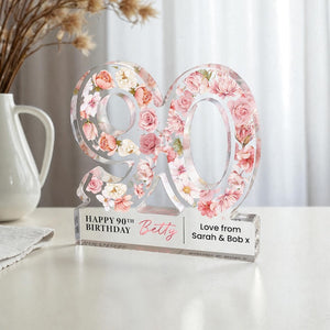 Personalised 90th Birthday Gift Plaque, Happy 90th Birthday Gift For Her, 90th Birthday Gifts, Floral 90th Gift, Gift for Mum Nanny