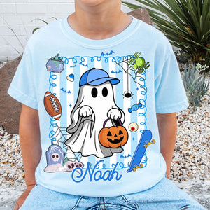 Personalized Halloween Kids Name Shirt, Halloween Ghost Pumpkin T-Shirt, Spooky Halloween Kids Shirt , Halloween Pumpkin Coquette Bow Shirt