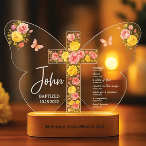 Personalized Baptism Night Light,Custom Christian Butterfly Lamp with Name & Date,Baptized in Christ Gift for Baby Gift for Baby Girl or Boy
