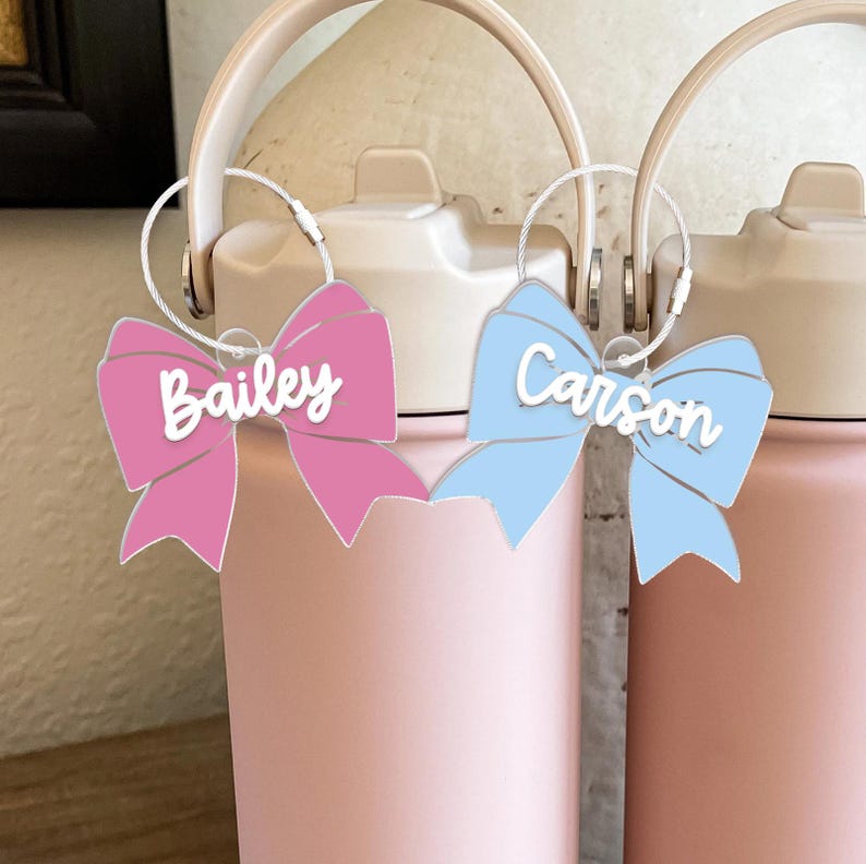 Bow Backpack Name Tag, Kids Name Keychain, Diaper Bag Name Tag, Custom Lunch Box Tag, School Bag Tag, Gift for Kids, Water Bottle Tag