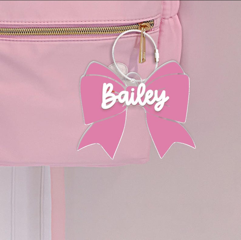 Bow Backpack Name Tag, Kids Name Keychain, Diaper Bag Name Tag, Custom Lunch Box Tag, School Bag Tag, Gift for Kids, Water Bottle Tag