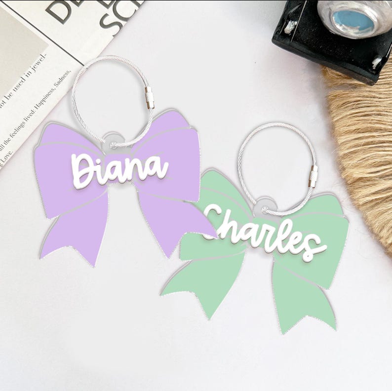Bow Backpack Name Tag, Kids Name Keychain, Diaper Bag Name Tag, Custom Lunch Box Tag, School Bag Tag, Gift for Kids, Water Bottle Tag