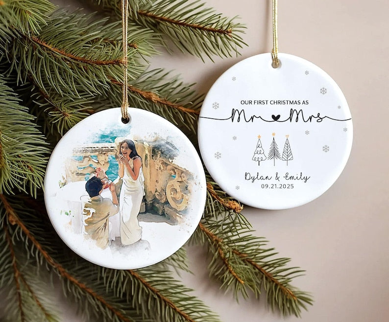 Custom Married Ornament,Personalized Wedding Gift,Anniversary Newlywed Gift,Our First Christmas As Mr & Mrs,First Christmas Married Ornament