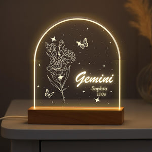 Personalized Zodiac LED Light, Custom Flower Birth Month Gift, Birthday Gift, Bestie Night Light Gift, Valentine's Day Gift