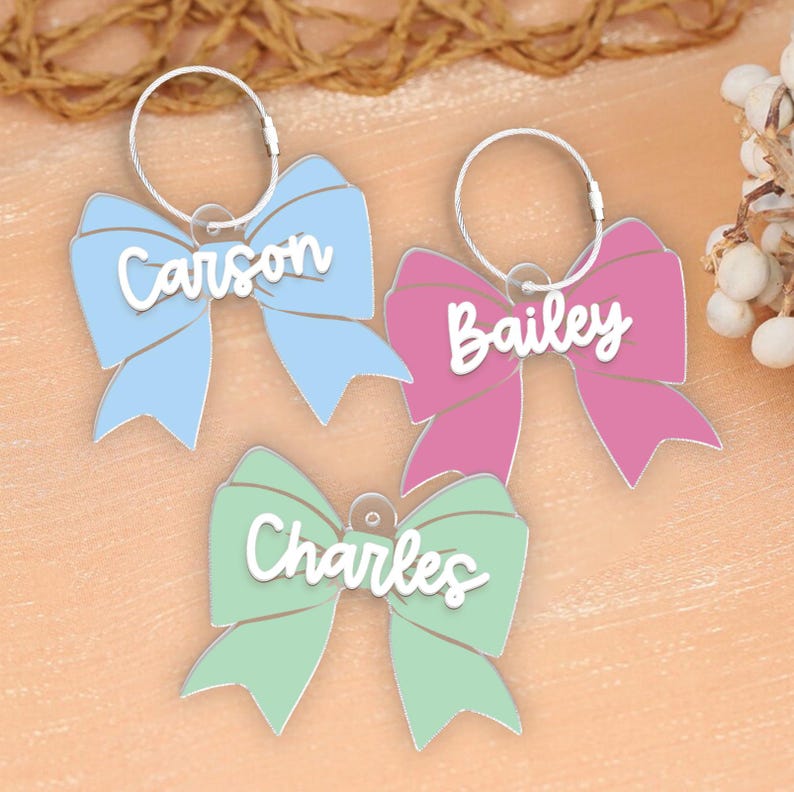 Bow Backpack Name Tag, Kids Name Keychain, Diaper Bag Name Tag, Custom Lunch Box Tag, School Bag Tag, Gift for Kids, Water Bottle Tag