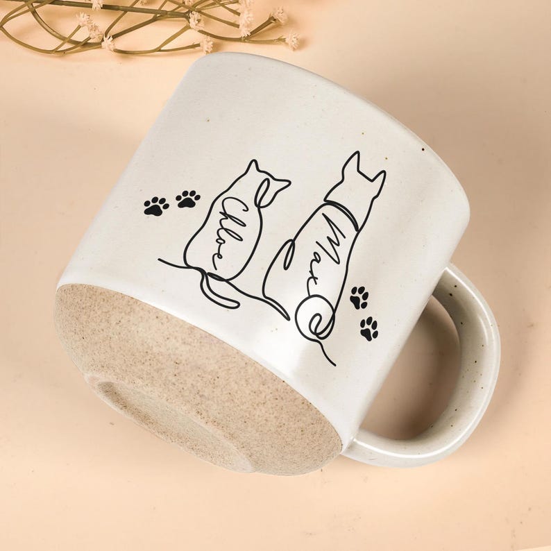 Personalized Dog Cat Mug, Custom Dog Cat Memorial Gift, Cat Lovers Gift Dog Cat Line Art Gift for Pet Dad, Pet Lover's Gift, Cat Pottery Mug