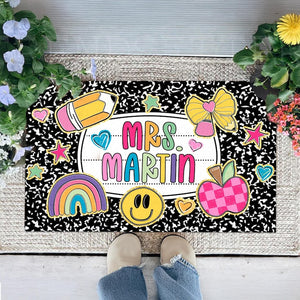 Personalized Teacher Name Doormat, Composition Notebook Classroom Mat, Trendy Teacher Rug, Classroom Decor, Custom Teacher Gift for Women