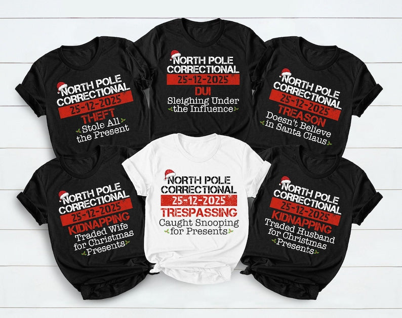 Matching Family Christmas Pajama Shirts, North Pole Correctional, Funny Group Christmas Pajamas, Custom Christmas Tees, Matching Family Tees