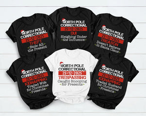 Matching Family Christmas Pajama Shirts, North Pole Correctional, Funny Group Christmas Pajamas, Custom Christmas Tees, Matching Family Tees