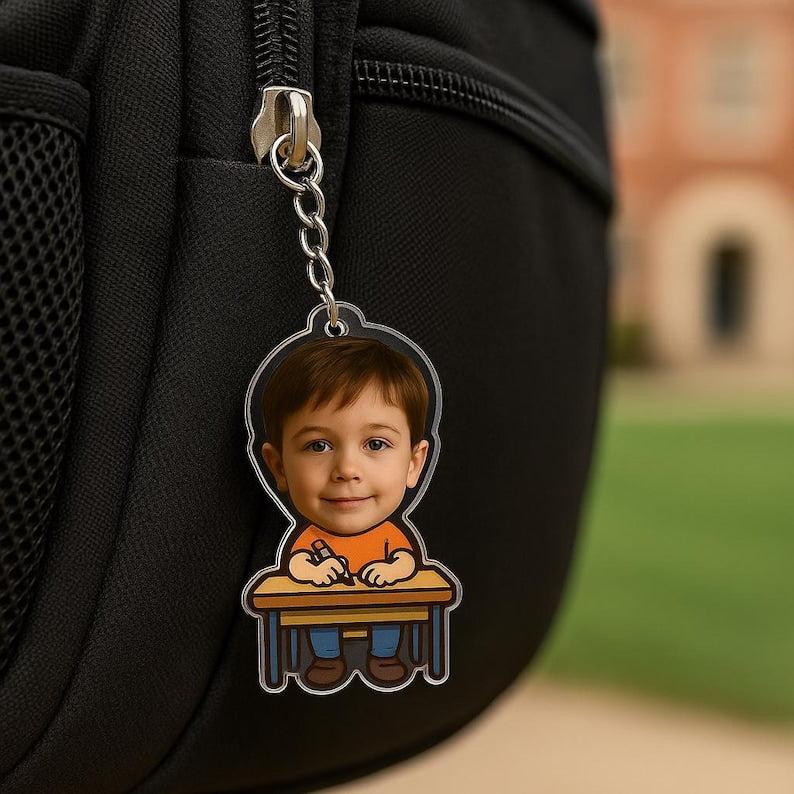 Personalized School Photo Keychain Custom Acrylic Student Portrait Gift for Parents Teachers Kids Backpack Tag Cute Keepsake for Classroom