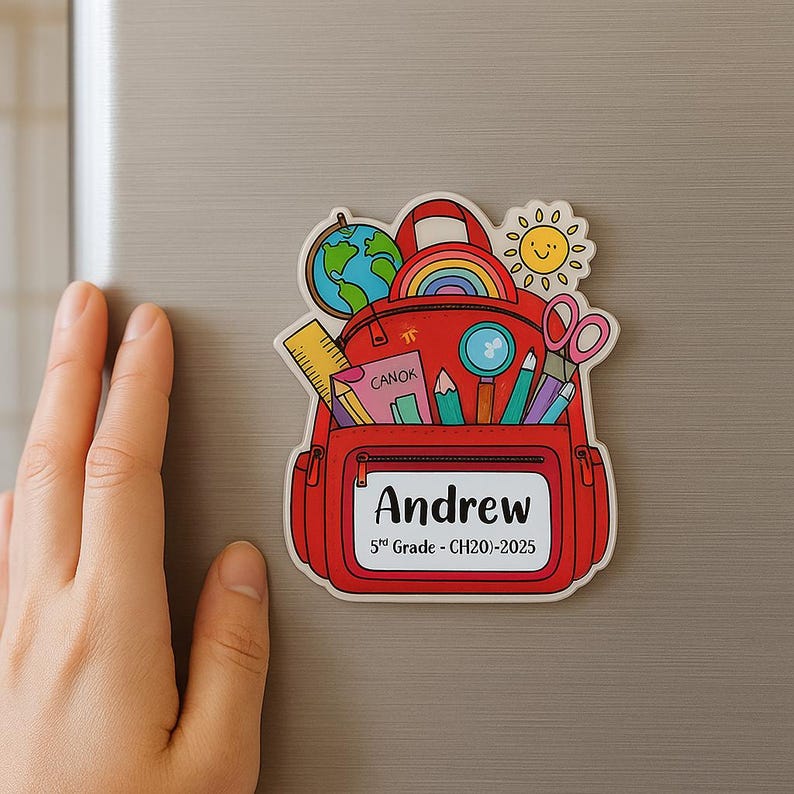 Personalized School Backpack Magnet Customized Acrylic Fridge Name Tag for Kids Student Gift Teacher Classroom Decor Back to School Keepsake