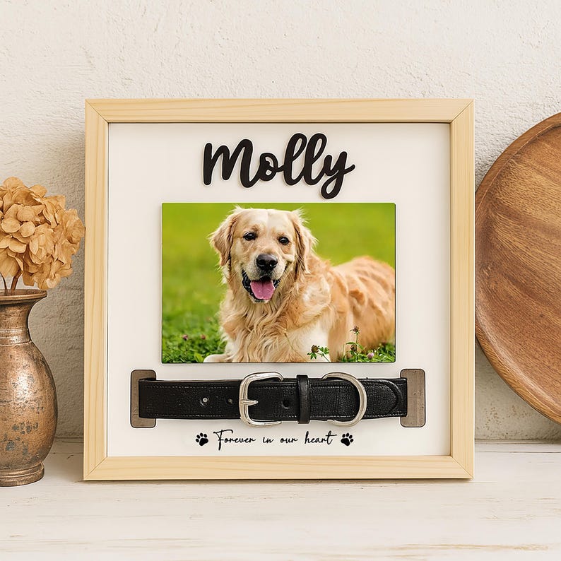 Personalized Pet Memory Frame, Dog Collar Shadow Box, Custom Pet Photo Gift, Pet Loss Sympathy Gift, Forever Loved Dog Memorial