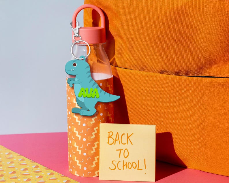 Personalized Dinosaur Keychain for Kids, Custom Backpack Kid Name, Back to School Gift, Cute Dino Bag Charm, Lunch Box Tag, Diaper Bag Tag