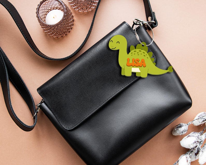 Personalized Dinosaur Keychain for Kids, Custom Backpack Kid Name, Back to School Gift, Cute Dino Bag Charm, Lunch Box Tag, Diaper Bag Tag