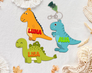 Personalized Dinosaur Keychain for Kids, Custom Backpack Kid Name, Back to School Gift, Cute Dino Bag Charm, Lunch Box Tag, Diaper Bag Tag