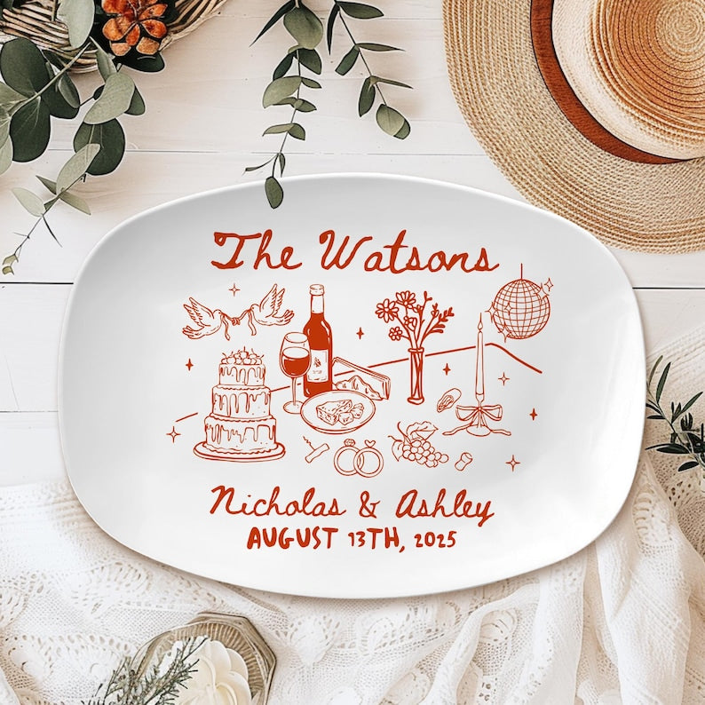 Custom Wedding Platter, Wedding Gift for Newlyweds, New Home Gift, Whimsical Wedding Platter Gift, Unique Keepsake for Bride and Groom