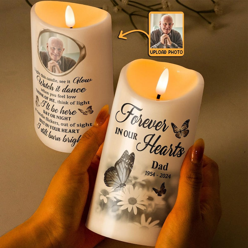 Custom Memorial Candle LED Light with Photo, Personalized Remembrance Candle, In Memory Of Gift, Hand-Poured Soy Candle