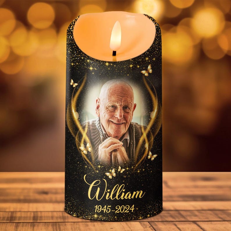 Custom Memorial Candle Light with Photo, Personalized Remembrance Keepsake Gift, Memorial Tribute with Name and Date, Sympathy Gift for Loss