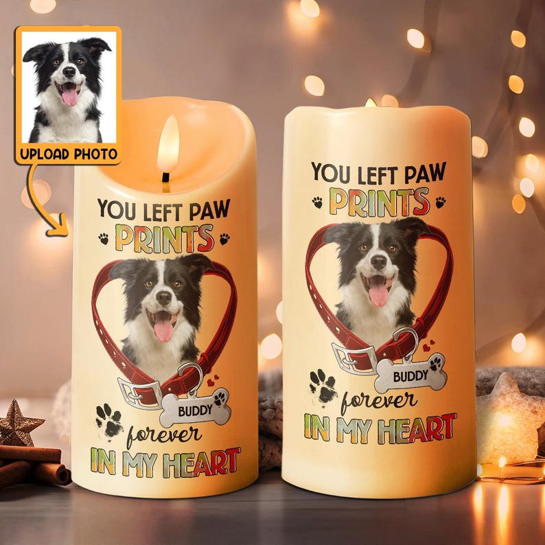 Custom Pet Memorial Candle Light, Personalized Photo & Name, Sympathy Gift for Pet Loss, Memorial Keepsake for Cherished Pets