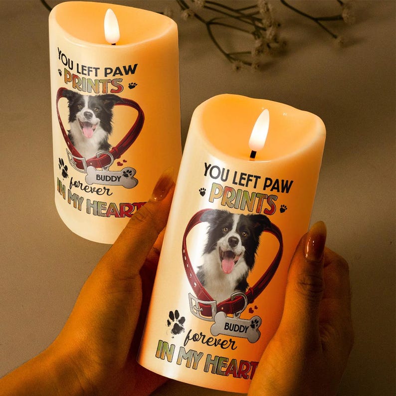 Custom Pet Memorial Candle Light, Personalized Photo & Name, Sympathy Gift for Pet Loss, Memorial Keepsake for Cherished Pets