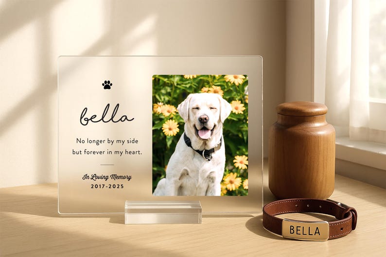 Custom Pet Memorial Plaque: Personalized Photo Acrylic Dog or Cat Sympathy Gift