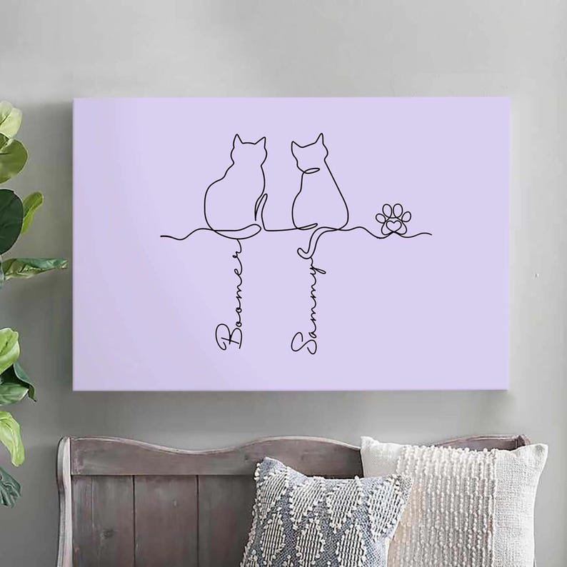 Adorable Cats Line Art-Personalized Cat Canvas Wall Decor, Unique Cat Canvas, Unique Home Decor,Cat Mom Gift,Cat Lover Gift, Cat Day Gift