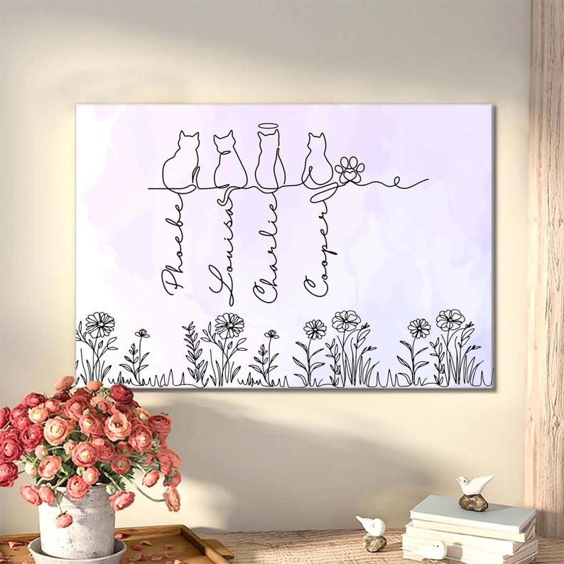 Adorable Cats Line Art-Personalized Cat Canvas Wall Decor, Unique Cat Canvas, Unique Home Decor,Cat Mom Gift,Cat Lover Gift, Cat Day Gift