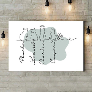 Adorable Cats Line Art-Personalized Cat Canvas Wall Decor, Unique Cat Canvas, Unique Home Decor,Cat Mom Gift,Cat Lover Gift, Cat Day Gift