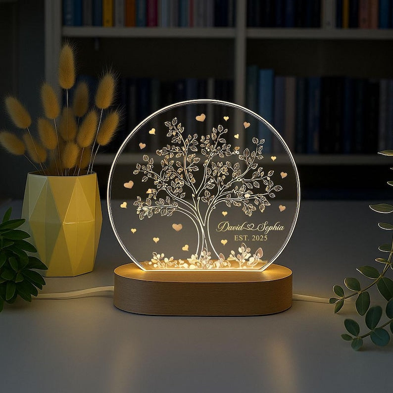 Tree Of Love Couples Night Light, Night Light With The Couples Name, Romantic Gift For Couples, Couples Anniversary Gift, Wedding Led Light