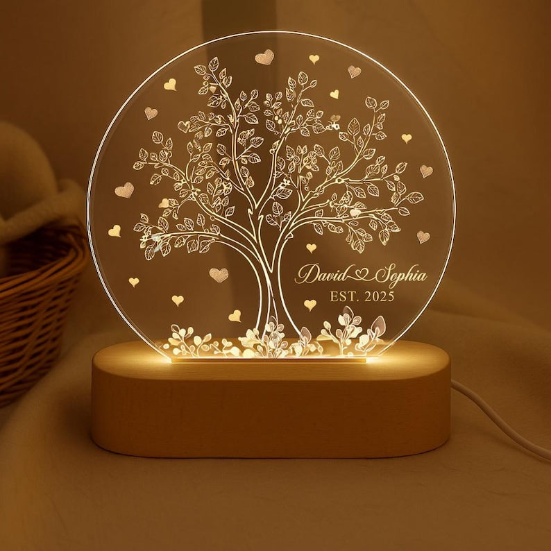 Tree Of Love Couples Night Light, Night Light With The Couples Name, Romantic Gift For Couples, Couples Anniversary Gift, Wedding Led Light