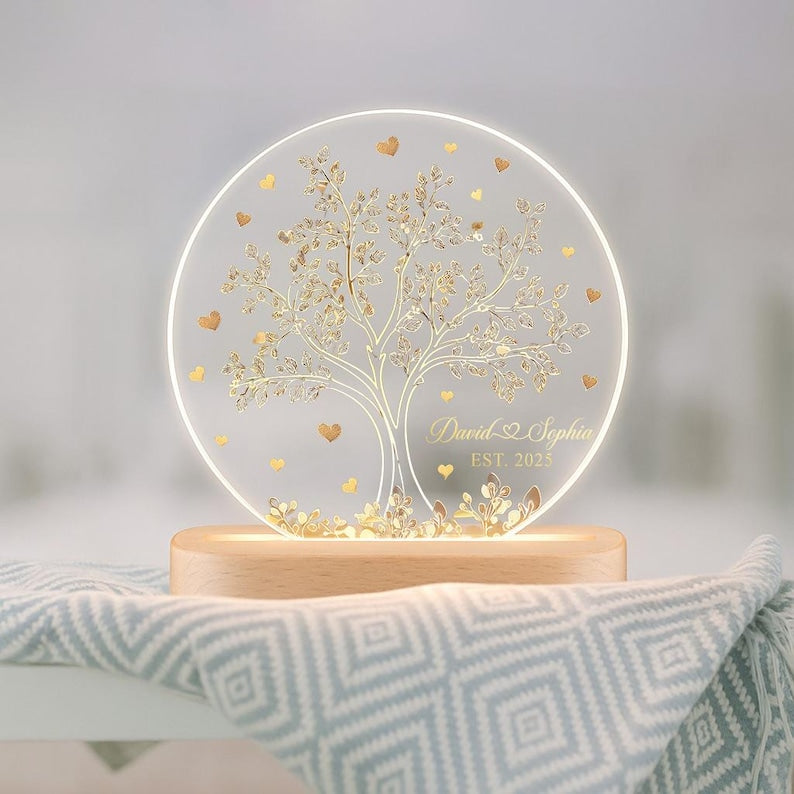 Tree Of Love Couples Night Light, Night Light With The Couples Name, Romantic Gift For Couples, Couples Anniversary Gift, Wedding Led Light