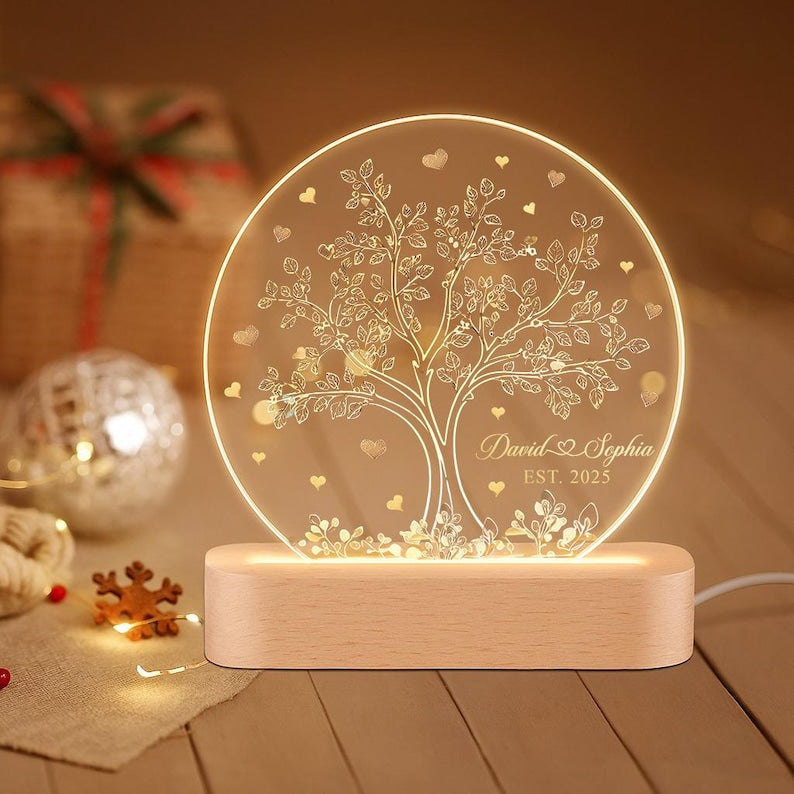 Tree Of Love Couples Night Light, Night Light With The Couples Name, Romantic Gift For Couples, Couples Anniversary Gift, Wedding Led Light